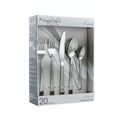 MegaChef Cravat 20 Piece Flatware Utensil Set;  Stainless Steel Silverware Metal Service for 4 in Silver