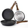 RAINBEAN Frying Pan Set 3-Piece Nonstick Saucepan Woks Cookware Set,Heat-Resistant Ergonomic Wood Effect Bakelite Handle Design,PFOA Free.(7/8/9.5 inc