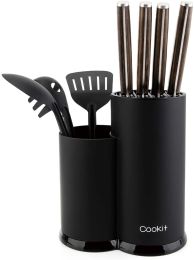 Knife Block Holder Cookit Universal Knife Block without Knives Unique Double-Layer Wavy Design Round Black Knife Holder for Kitchen Space Saver Knife