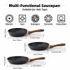 Frying Pan Set 3-Piece Nonstick Saucepan Woks Cookware Set; Heat-Resistant Ergonomic Wood Effect Bakelite Handle Design; PFOA Free.(7/8/9.5 inch)