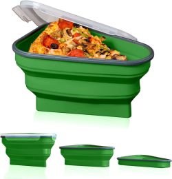 Reusable Pizza Storage Container with 5 Microwavable Serving Trays - Adjustable Pizza Slice Container to Organize & Save Space - BPA Free, Microwave, (Color: Green)