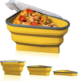 Reusable Pizza Storage Container with 5 Microwavable Serving Trays - Adjustable Pizza Slice Container to Organize & Save Space - BPA Free, Microwave, (Color: Yellow)