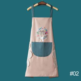 68*72cm Waterproof Wipeable Printed PVC Sleeveless Aprons Oil-Proof Kitchen Women Pinafore Home Cooking Baking Waist Bib (Color: 2)