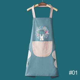 68*72cm Waterproof Wipeable Printed PVC Sleeveless Aprons Oil-Proof Kitchen Women Pinafore Home Cooking Baking Waist Bib (Color: 1)