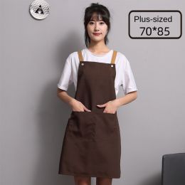 Nail salon apron wholesale printing household kitchen cooking women fashion work clothes men catering work canvas (colour: [Strap canvas breathable model] dark coffee color enlarged)