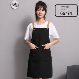 Nail salon apron wholesale printing household kitchen cooking women fashion work clothes men catering work canvas (colour: [Strap Canvas Breathable] Black One Size)