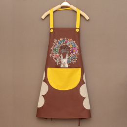 Kitchen apron; female; household; cute; cooking; waterproof; oil proof; apron; coverall; male; supporting logo printing (colour: Hand wiping coffee with yellow sauce)