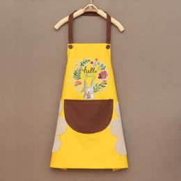 Kitchen apron; female; household; cute; cooking; waterproof; oil proof; apron; coverall; male; supporting logo printing (colour: Wipe your hands with yellow coffee)