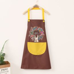 Kitchen apron; female; household; cute; cooking; waterproof; oil proof; apron; coverall; male; supporting logo printing (colour: Common style yellow coffee)