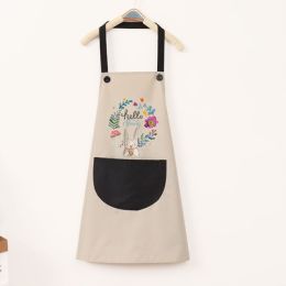 Kitchen apron; female; household; cute; cooking; waterproof; oil proof; apron; coverall; male; supporting logo printing (colour: Common gray and black)