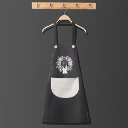 Kitchen apron; female; household; cute; cooking; waterproof; oil proof; apron; coverall; male; supporting logo printing (colour: Ordinary black and grey)