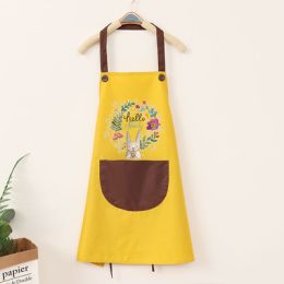 Kitchen apron; female; household; cute; cooking; waterproof; oil proof; apron; coverall; male; supporting logo printing (colour: Common Yellow Poached Coffee)