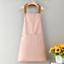 Nail salon apron wholesale printing household kitchen cooking women fashion work clothes men catering work canvas (colour: [PVC sling] waterproof leather pink)