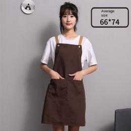 Nail salon apron wholesale printing household kitchen cooking women fashion work clothes men catering work canvas (colour: [Strap canvas breathable] One size dark coffee)