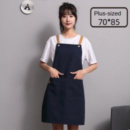 Nail salon apron wholesale printing household kitchen cooking women fashion work clothes men catering work canvas (colour: [Strap canvas breathable] Dark blue enlarged)