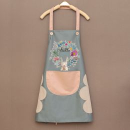 Kitchen apron; female; household; cute; cooking; waterproof; oil proof; apron; coverall; male; supporting logo printing (colour: Wipe your hands with smoke blue)