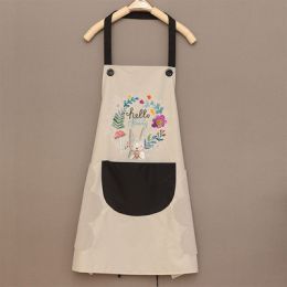 Kitchen apron; female; household; cute; cooking; waterproof; oil proof; apron; coverall; male; supporting logo printing (colour: Wipe your hands and put them in black)