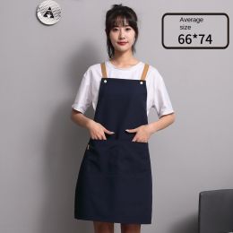 Nail salon apron wholesale printing household kitchen cooking women fashion work clothes men catering work canvas (colour: [Strap canvas breathable] Dark blue one size fits all)