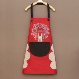 Kitchen apron; female; household; cute; cooking; waterproof; oil proof; apron; coverall; male; supporting logo printing (colour: Wipe hands red and spell black)